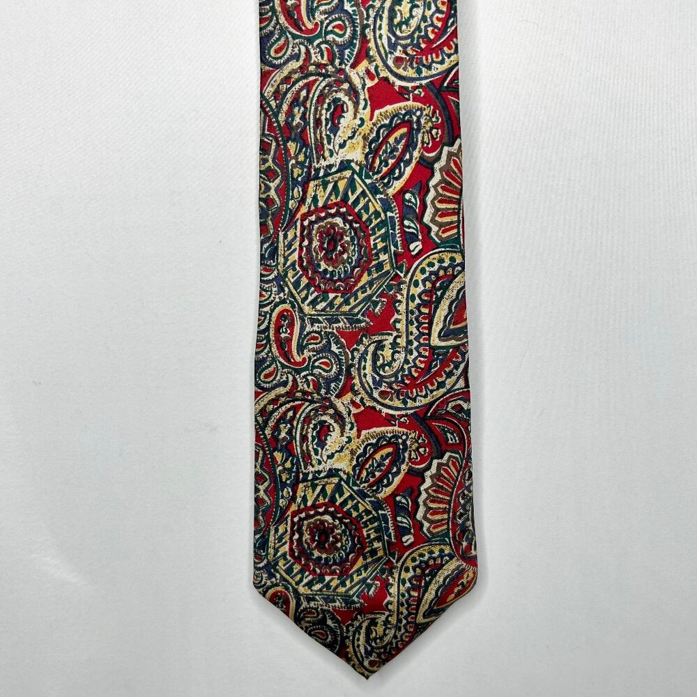 Silk Accents Men’s Neck Tie 4” Maroon Blue Beige Paisley 100% Silk Necktie USA